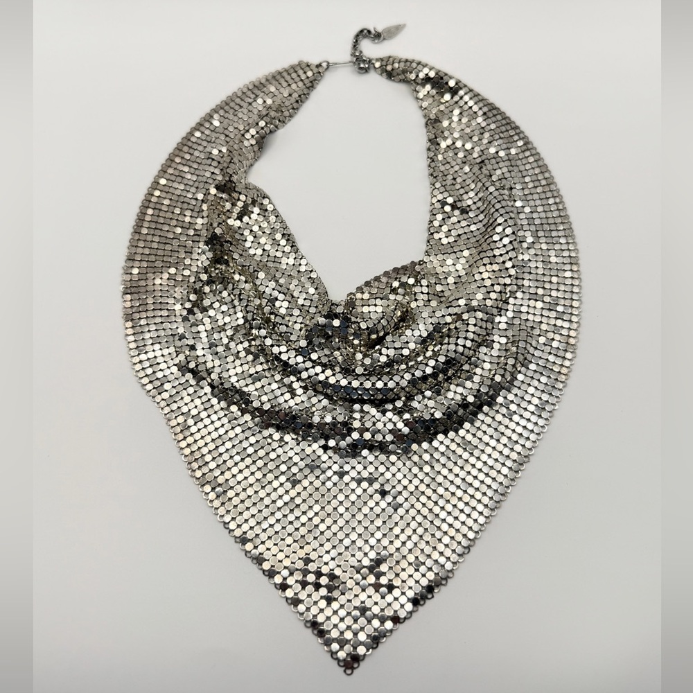 Vintage Whiting & Davis Silver Mesh Bib Necklace Draped Scarf Statement Piece - Picture 6 of 14
